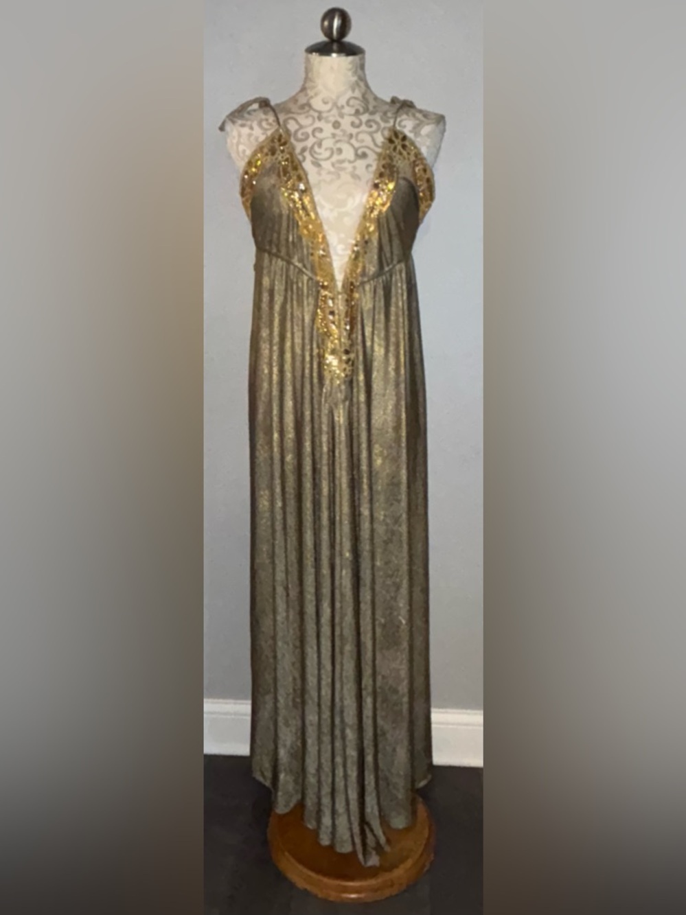 Boston Proper Gold Metallic Halter Evening Gown - Picture 10 of 12